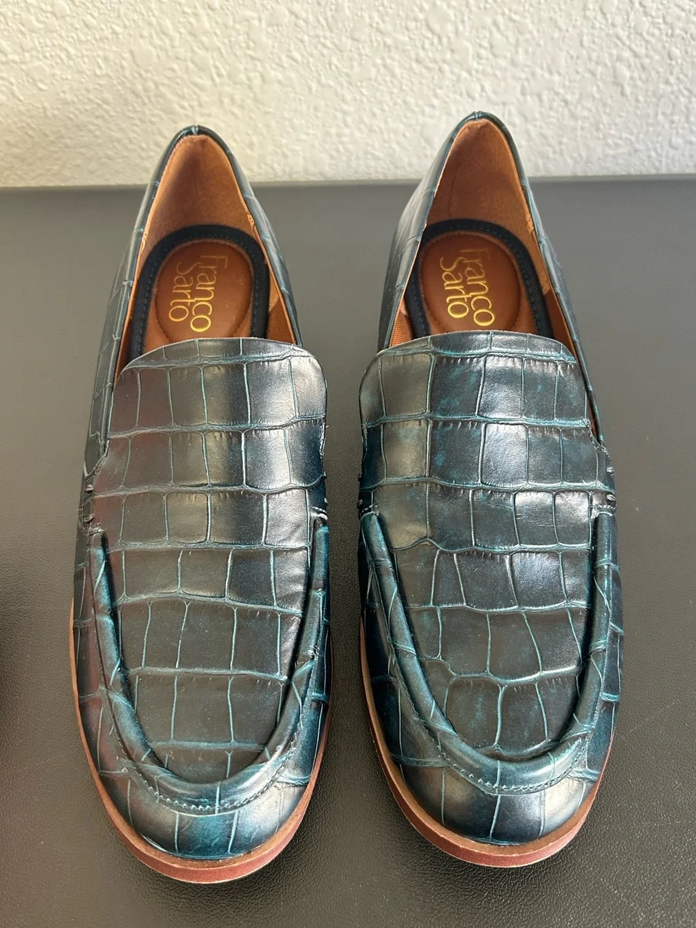 FRANCO SARTO 7.5M Bocca Slip On Loafers EMBOSSED LEATHER DARK BLUE